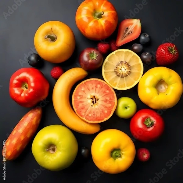 Fototapeta A collection of colorful fruits with various flavors and textures