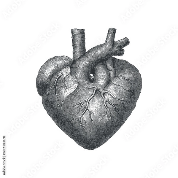 Fototapeta Vector illustration of vintage heart. Medical illustration. Object isolated on white background