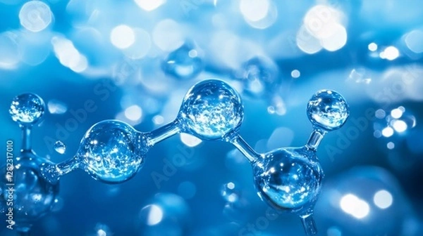 Fototapeta Abstract depiction of a molecule comprised of atoms in blue