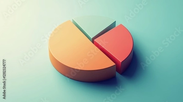Fototapeta Savings and investment pie chart flat design top view personal finance theme 3D render triadic color scheme.