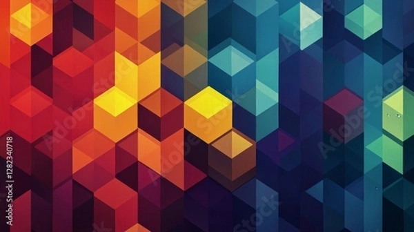 Fototapeta Abstract Geometric Cube Pattern with a Gradient Color Transition from Red to Blue