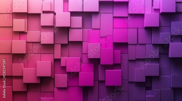 Fototapeta Abstract 3D Cubes Pattern with Geometric Block Design in Shades of Magenta