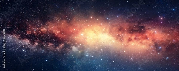 Fototapeta A galaxy with a bright orange center and blue and yellow stars
