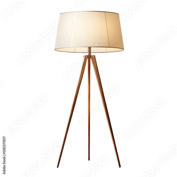 Obraz Stylish Wooden Tripod Floor Lamp with Soft Fabric Shade