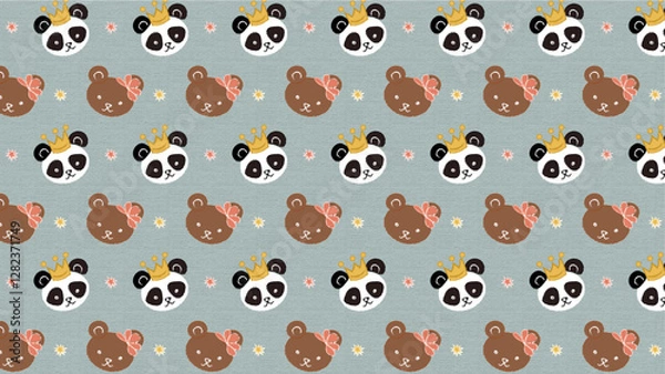 Obraz kawaii brown bear and panda bear seamless pattern, vector graphic resources, 16:9 widescreen wallpaper / backdrop