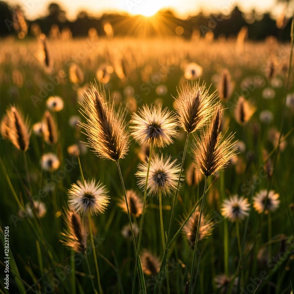 Obraz Dandelion in the field under the golden sky as the sun sets.