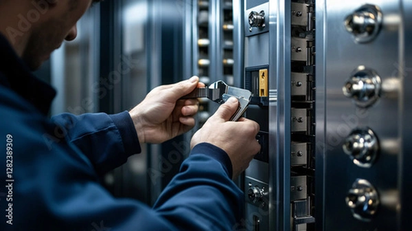 Obraz Modern Locksmiths: Securing Bank Vaults with Precision Tools and Biometric Technology