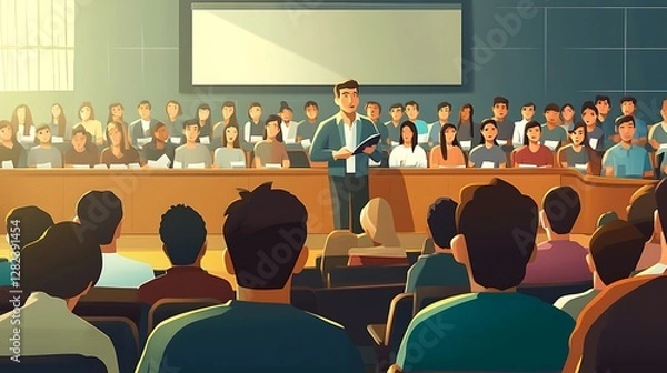 Fototapeta A Man Presents To A Large Classroom Audience