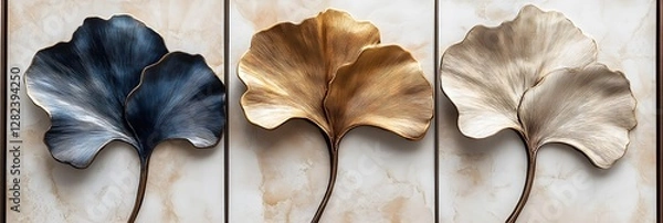 Fototapeta Elegant Ginkgo Leaf Triptych Wall Art Decor