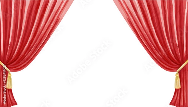 Fototapeta 水彩画、赤いカーテンのフレームイラスト素材