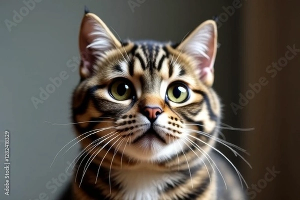 Fototapeta Close-up Portrait of a Bengal Cat Displaying Striking Stripes and Expressive Green Eyes in Soft Natural Light