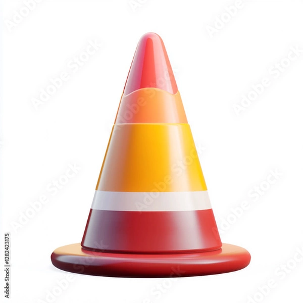Fototapeta An orange and white traffic cone with alternating stripes, placed on a white base. It is a common safety device used to redirect traffic or mark hazardous areas.