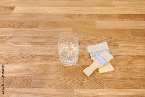 Obraz Piant brush with Wood surface.