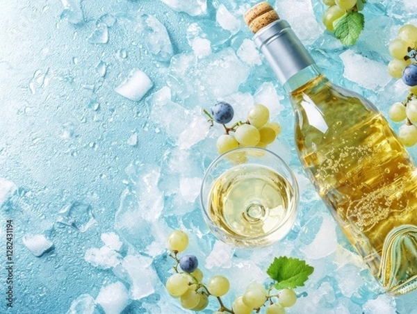 Obraz Refreshing white wine and grapes beautifully arranged on ice for a summer gathering