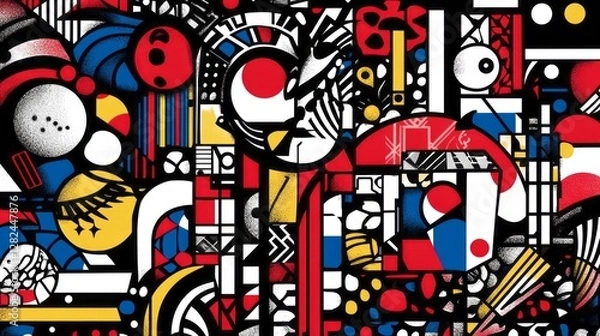 Fototapeta Abstract artwork featuring geometric shapes and primary color palette