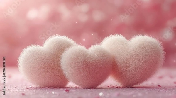Obraz Three Fluffy Hearts on a pink background