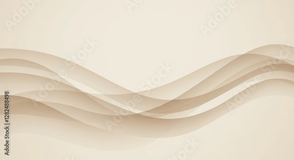 Fototapeta Abstract wave, smooth curves, transparent layers, beige background, minimalist design, flowing lines, subtle gradient, ethereal texture, delicate shading, organic form, gentle undulation, light and sh