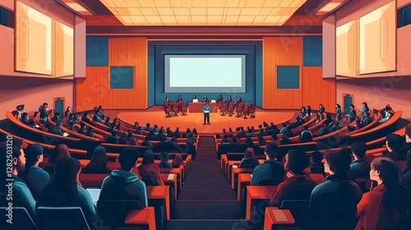 Fototapeta A Large Auditorium Filled With Students Attending A Lecture