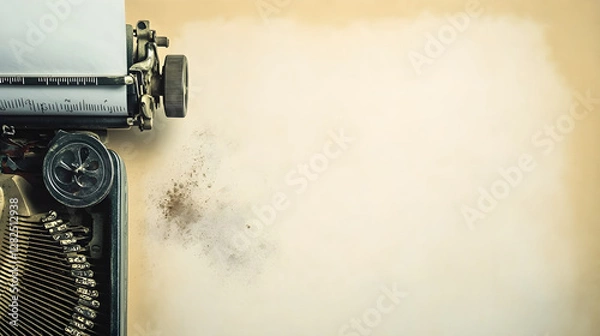 Obraz Distressed typewriter paper with curled edges and smudged ink stains evoking a nostalgic storytelling atmosphere