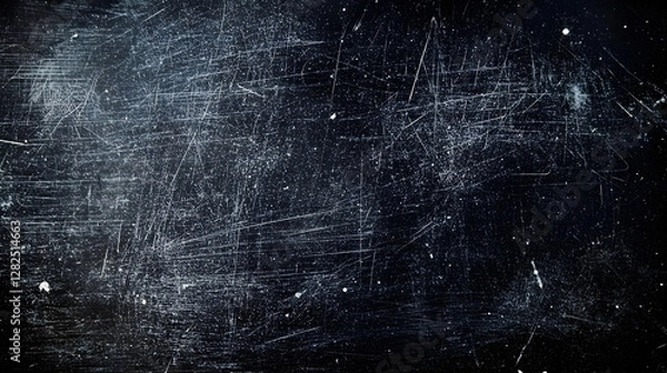 Fototapeta Grunge-style scratched black background with tiny white dust flecks adding an old look