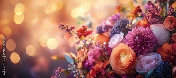 Fototapeta Vibrant flower bouquet, warm lighting, indoors