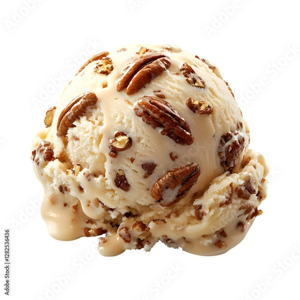 Obraz Caramel Pecan Ice Cream Scoop Isolated on Transparent Background