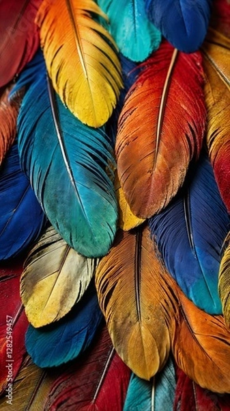 Fototapeta Beautiful and artistic appearance of feathers of various colors. Mobile size. Generative AI.