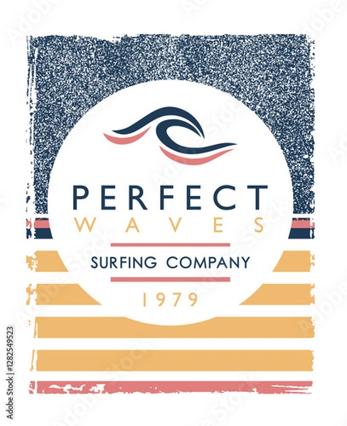 Fototapeta Colorful vector illustration of stripes and text with allusion to surf. Perfect for prints on t-shirts and posters.