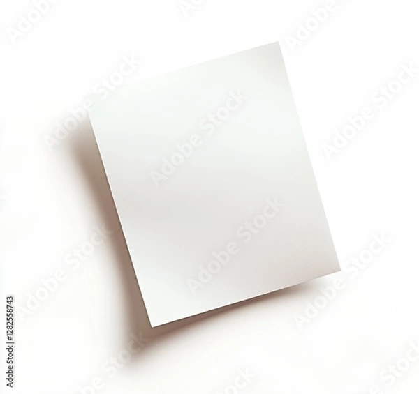 Fototapeta Blank paper sheet floating, white background, mockup