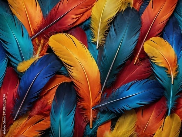 Fototapeta Exotic bird feathers. Artistry, freedom, and elegance with vibrant colors. Generative AI.