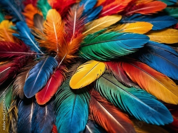 Fototapeta Exotic bird feathers. Artistry, freedom, and elegance with vibrant colors. Generative AI.