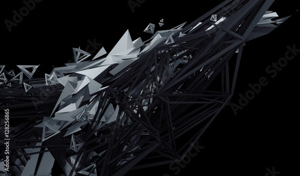 Fototapeta Abstract 3d rendering of chaotic plexus surface. Contemporary background with futuristic polygonal shape. Distorted low poly object with sharp lines.