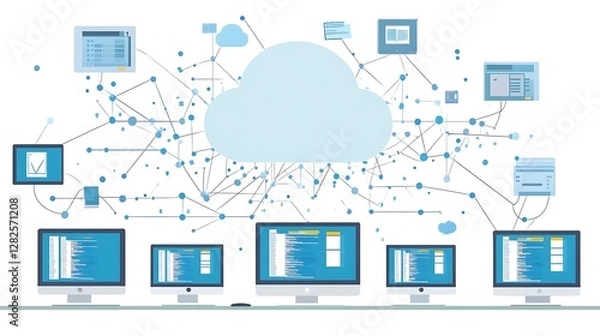 Obraz Cloud Computing Concept with Multiple Devices Connected to a Central Cloud Network