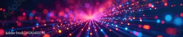 Fototapeta Abstract view of colorful fiber optic strands carrying data , fiber optics, core, colorful lines