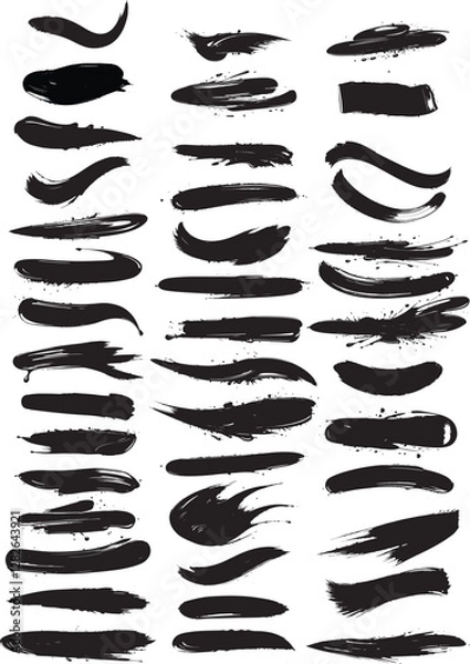 Fototapeta Massive Grunge Black Ink Brush Strokes Collection: Artistic Paint Textures, Dirty Banners, Frames, Lines, Boxes, and Freehand Drawing Elements. Perfect for Vintage Backdrops, Watercolor Designs, Distr