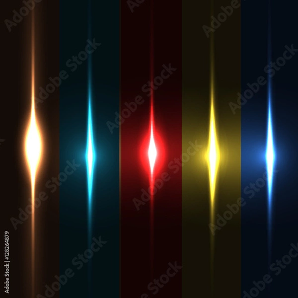 Fototapeta Collection of beautiful bright lens flares. Lighting effects of flash.
