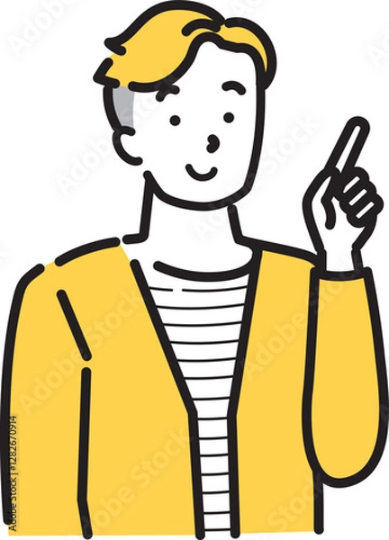 Obraz 笑顔で説明をする男性　指差し　閃き　案内