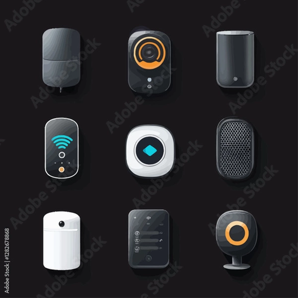 Fototapeta Smart Home Automation Devices on Black Background for Innovation Tech