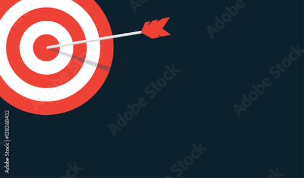 Obraz Red stripes target with arrow in a middle. Flat vector background with copy space