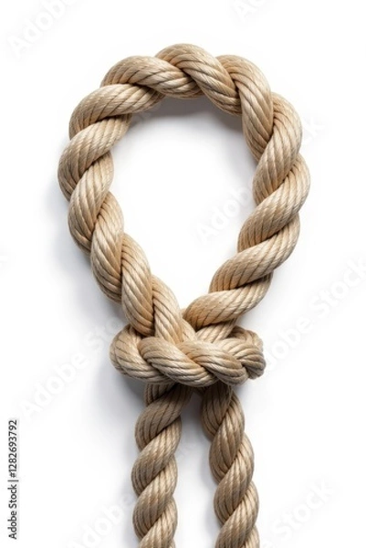 Fototapeta Rope loop tied with intricate knot isolated on white background, loop, twist, detail