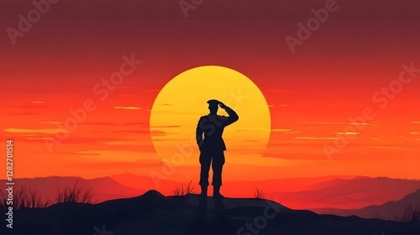 Fototapeta Silhouette of a thoughtful person, standing against a vibrant sunset, capturing a moment of reflection and solitude.