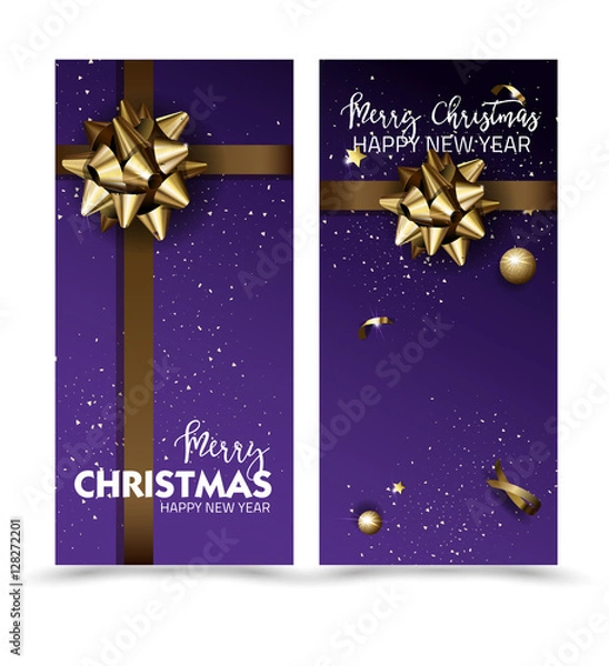 Obraz Greeting cards with golden bows and copy space. Vector illustration