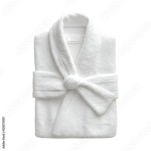 Fototapeta A neatly folded white bathrobe isolated on transparent background, PNG, cut out