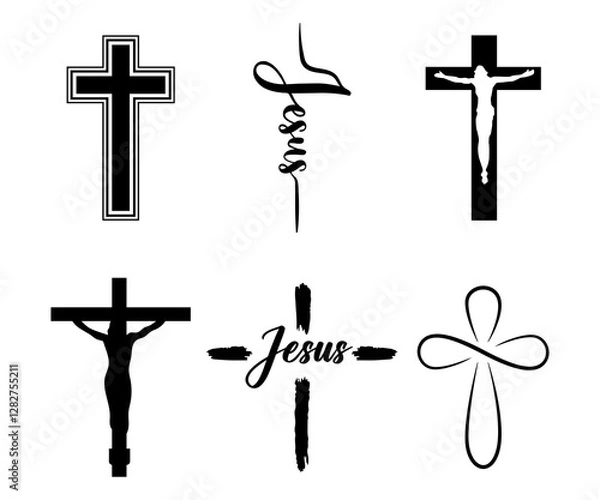 Fototapeta Christian cross collection silhouette isolated symbols hand drawn