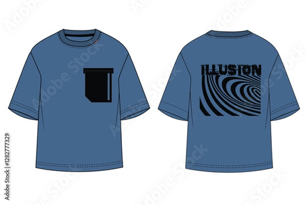 Fototapeta Oversize t-shirt, drop shoulder, tee, teen, men, boys, urban, streetwear, slogan art, graphic print, navy, blue, fashion, placement graphic, vector artwork