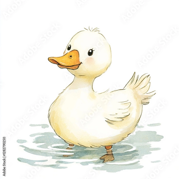 Fototapeta Minimal Isolated Duck Quacking in a Serene Pond Capturing the Essence of Nature's Calmness and Beauty with a Focus on the Tranquil Water and the Playful Bird
