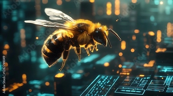 Obraz Cybernetic Bee: A Futuristic Fusion of Nature and Technology