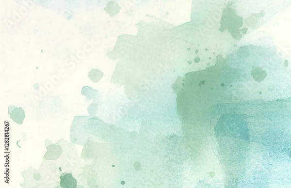 Obraz Green and blue watercolor texture with abstract paint splashes. Artistic hand-painted background with soft color gradient. Design for wallpaper, poster, invitation, greeting card, and print