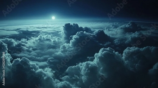 Obraz Above the clouds at night, moonlit sky