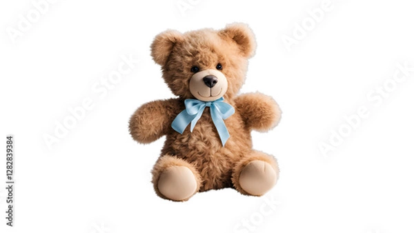 Obraz brown teddy bear with a blue ribbon tie